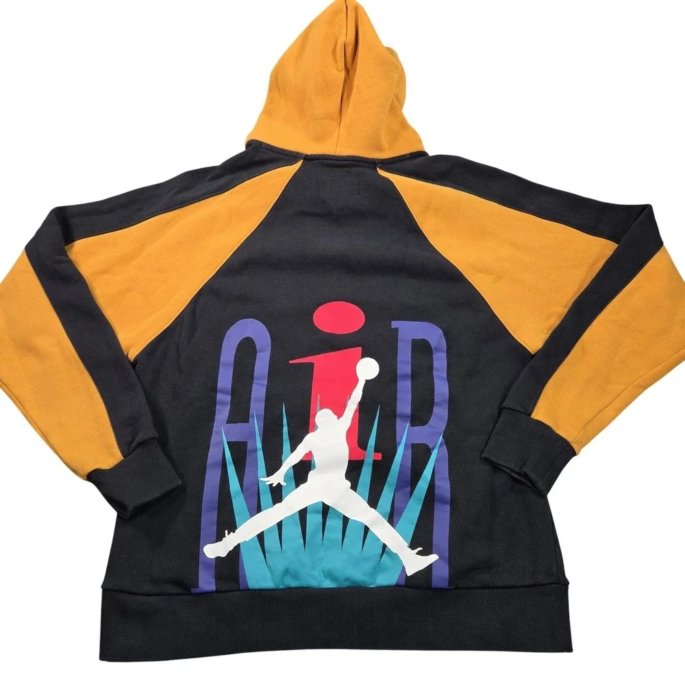 Jordan Hoodie Sweatshirt Mens Medium Black Yellow Air Jumpman Fleece BV5454-010